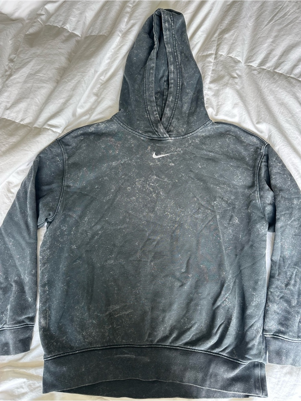 Nike Black Washed Pullover Hoodie with White Swoosh